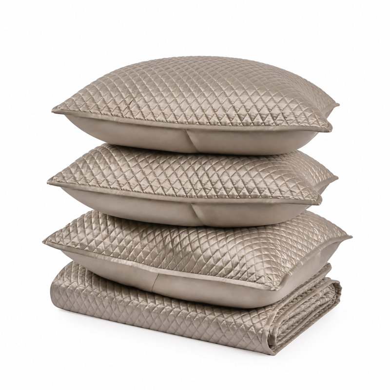 Diamond 4-Piece Sateen Fabric Quilt Set, Queen Quilt + 2 Shams, White