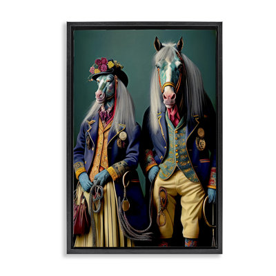 «Old Fashioned Horses», toile flottante encadrée grise par Sasha