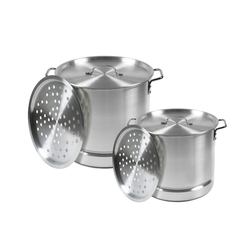 IMUSA 10 et 32 pte Ensemble de cuiseur à vapeur en aluminium avec intérieur naturel et extérieur poli
