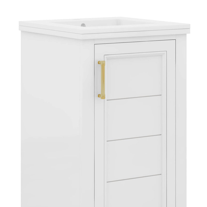 Meuble-lavabo de 16 pouces avec lavabo, meuble-lavabo simple, équipé de tablettes réglables et de portes à fermeture douce, style français