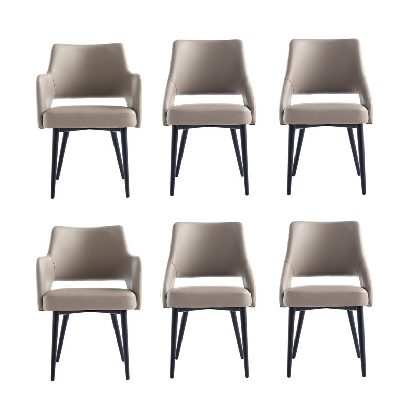 6-Piece Hickson Leatherette Dining Chair with Metal Legs, Taupe