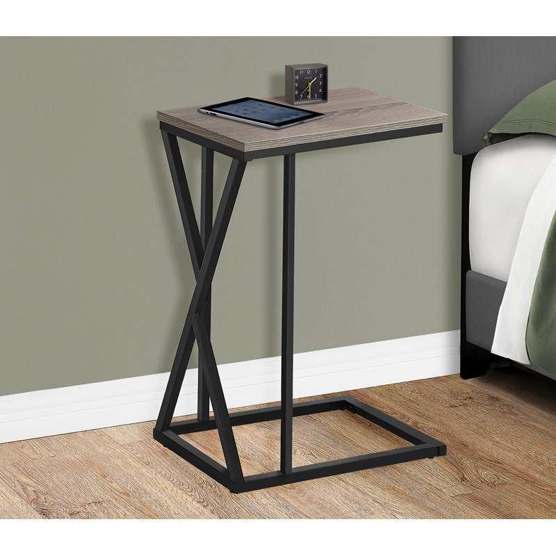 Table d'appoint, en forme de C, bout, côté, collation, stratifié brun, métal noir, contemporain, moderne, Taupe