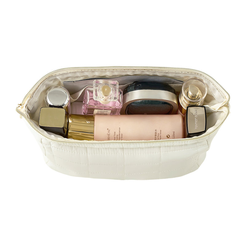 Quilted Polyester Wadding；Nylon Zipper Makeup Organiser, Beige