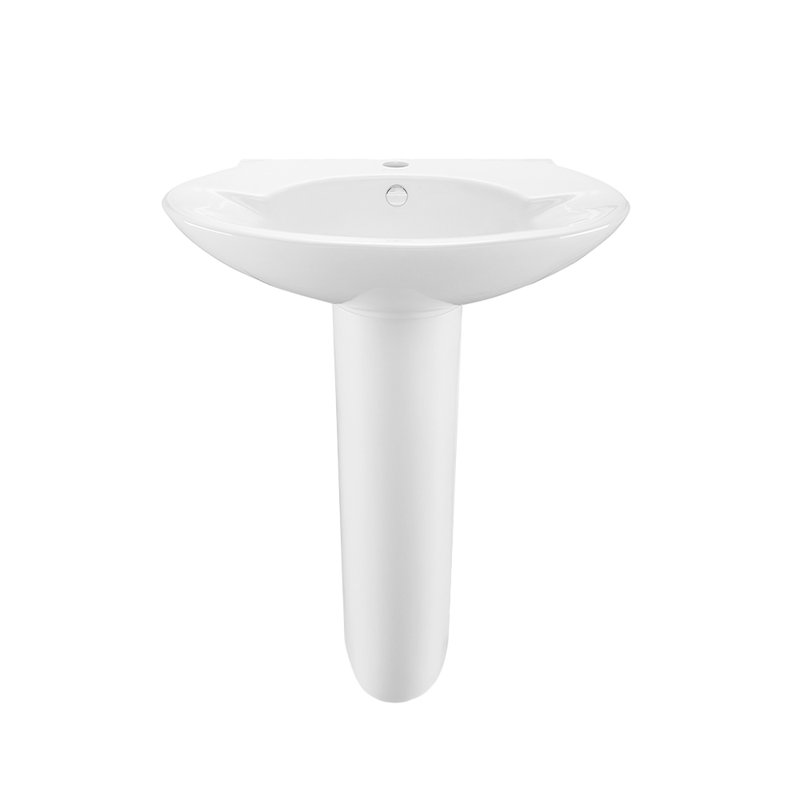Lavabo de salle de bain piédestal ovale en céramique avec trop-plein Plaisir