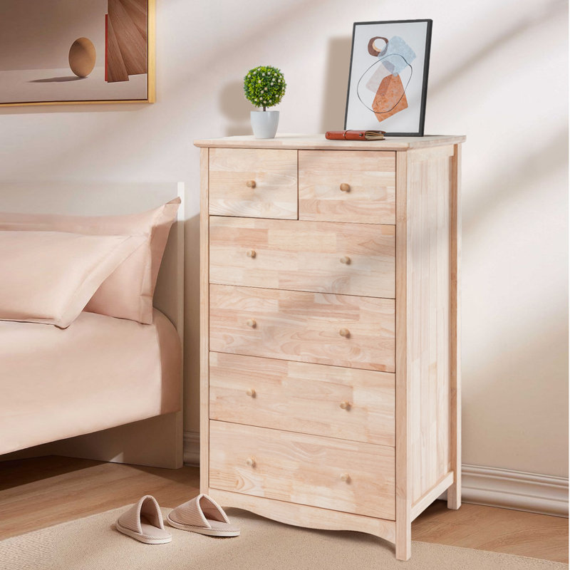 Armoire à six tiroirs en bois d'hévéa naturel (1 pièce)