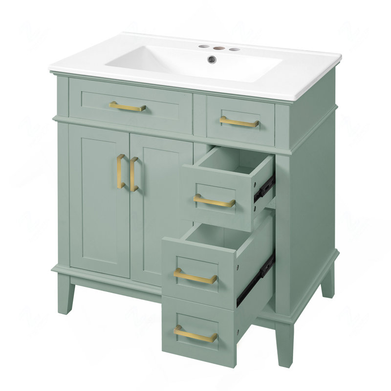 Meuble-lavabo de 30 po avec lavabo en céramique, armoire de rangement moderne avec portes à fermeture douce, tiroir profond et tiroir standard, meuble-lavabo élégant pour les petites salles de bain