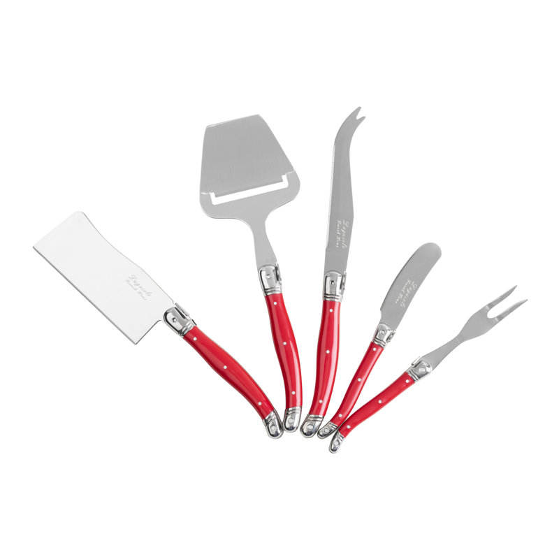 French Home Laguiole 5 Piece Cheese Knife, Fork And Slicer Set, Scarlet Red