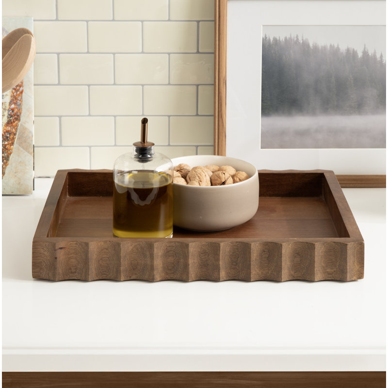 Cardella Fluted Rectangle Serving Tray, Walnut