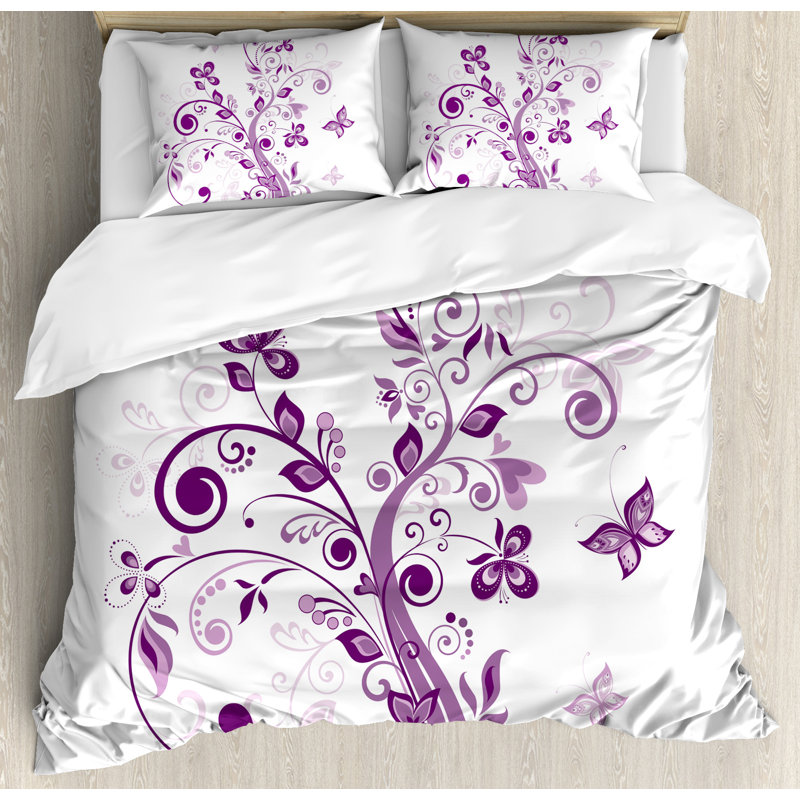 Mauve Traditional Polyester Floral Duvet Cover, King
