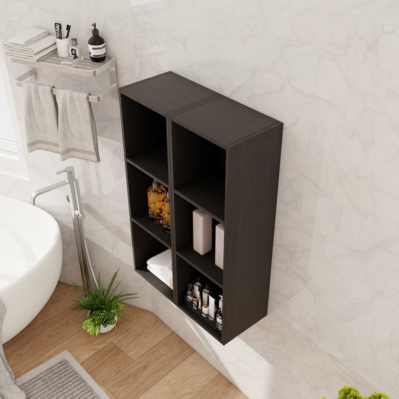 Meuble latéral de salle de bain suspendu de 24 pouces avec 4 tablettes, 24", Noir