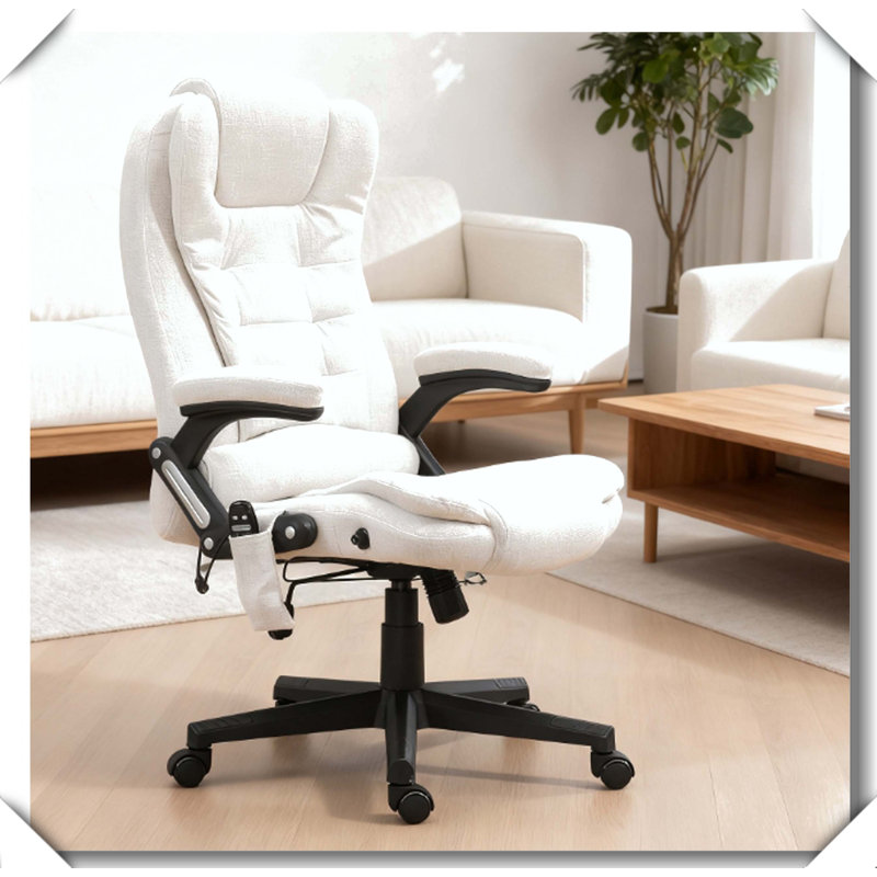 Massage Office Chair Heat High Back Reclining Adjustable Height, Cream White