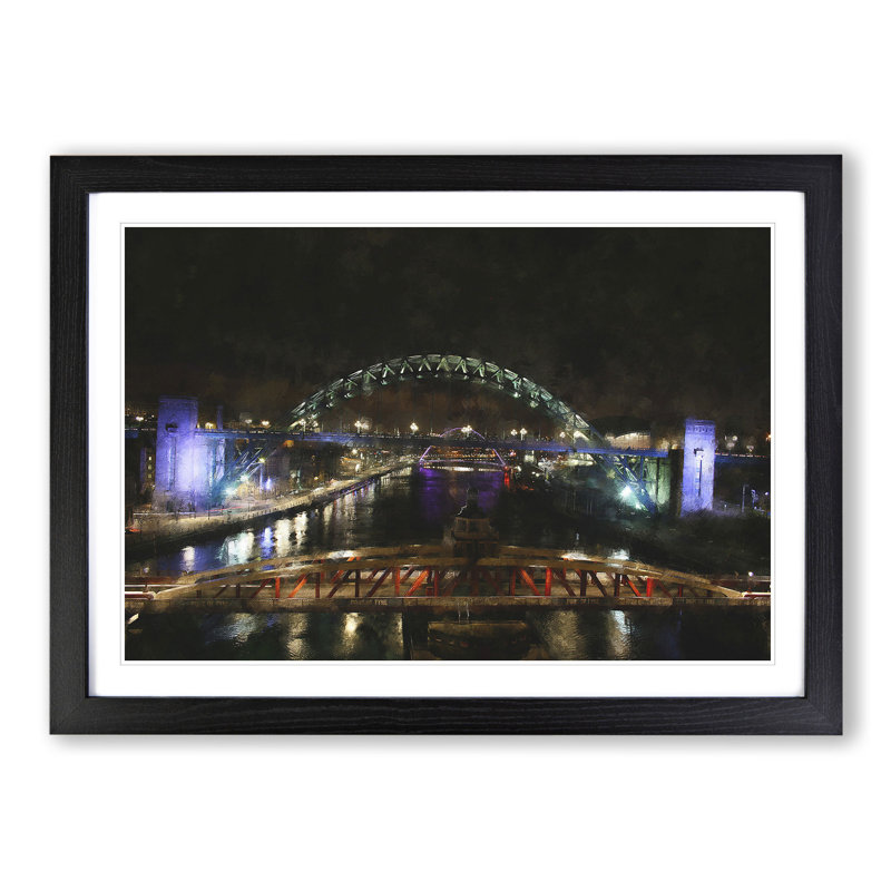 Tyne Bridge in Newcastle - Picture Frame Painting, Black Framed, 27cm H x 36cm W x 2cm D