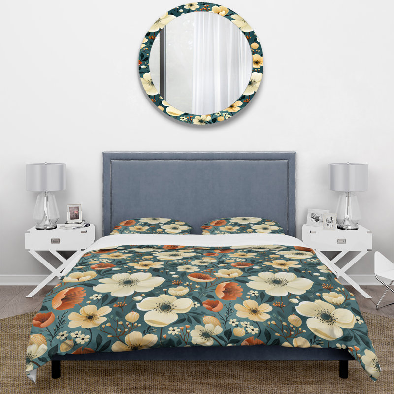 Ensemble de housse de couette White Orange Rustic Whispers, Housse de couette simple + 1 taie décorative stan