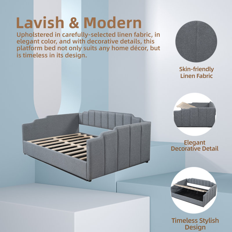 Linen Upholstered Daybed With Lift-Up Storage, Gray