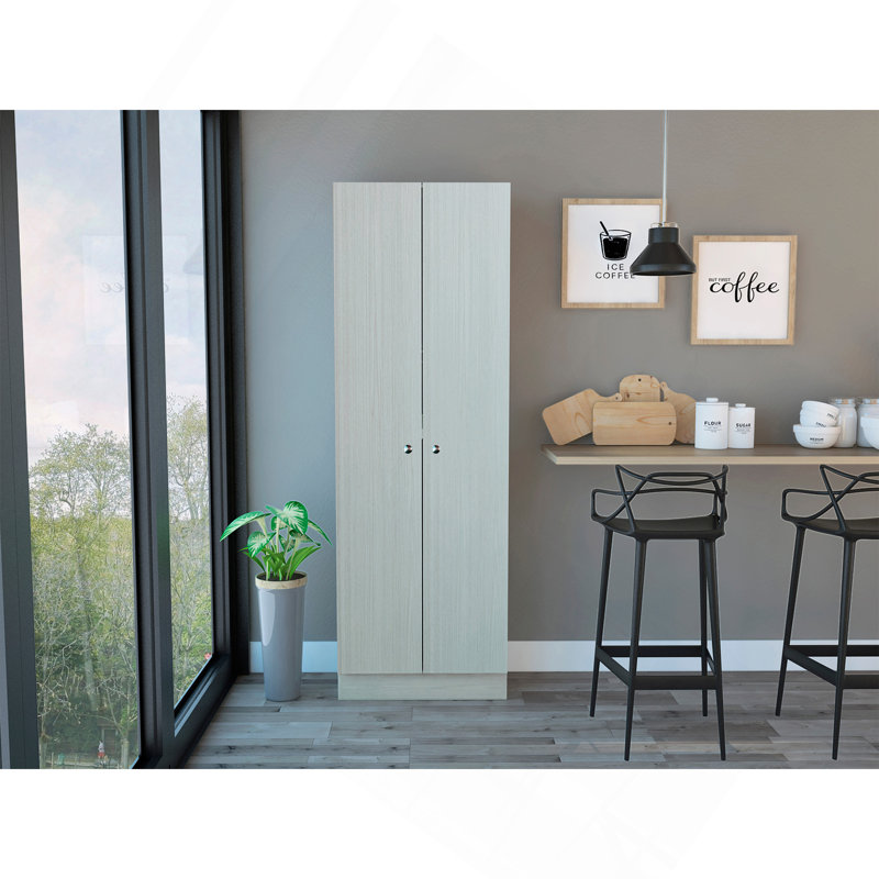 Armoire garde-manger à plusieurs tablettes, cinq portes, armoire double, Perle