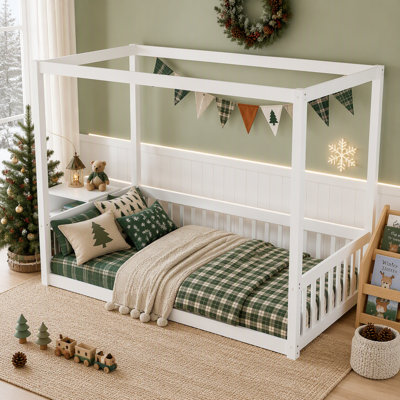 Lit simple à baldaquin avec garde-corps et clôture, conception élégante et imaginative pour les chambres d'enfants