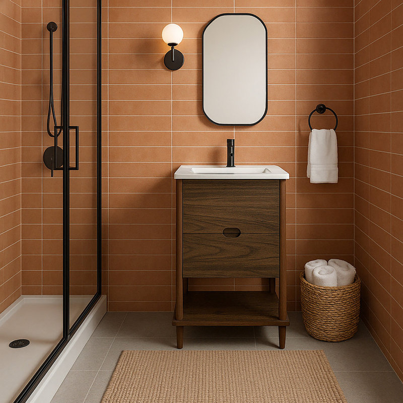 Meuble-lavabo simple en bois 24 po avec deux tiroirs Timar