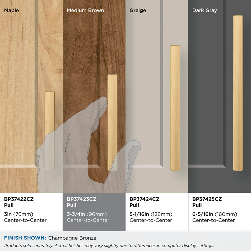 Poignée d'armoire et de meubles Merced de centre à centre, 3 3/4", Bronze champagne