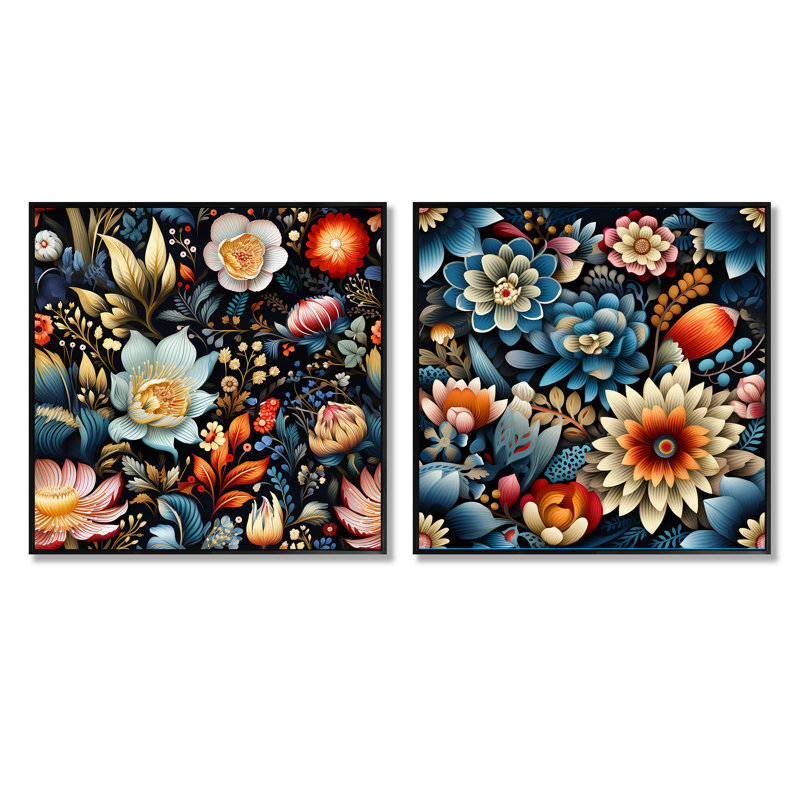 Genevrier - Ensemble de 2 collages carrés botaniques abstraits, Cadre flottant noir, H 16 po x l 33 po