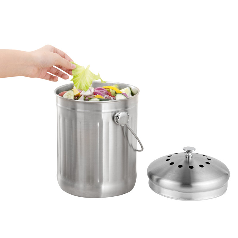 Poubelle de comptoir de 1,3 gallon, 1 bac à déchets de cuisine compacte de restaurantware-rw propre, évite la rouille, couvercle hermétique, bac à compost de comptoir en acier inoxydable 201, filtre à charbon