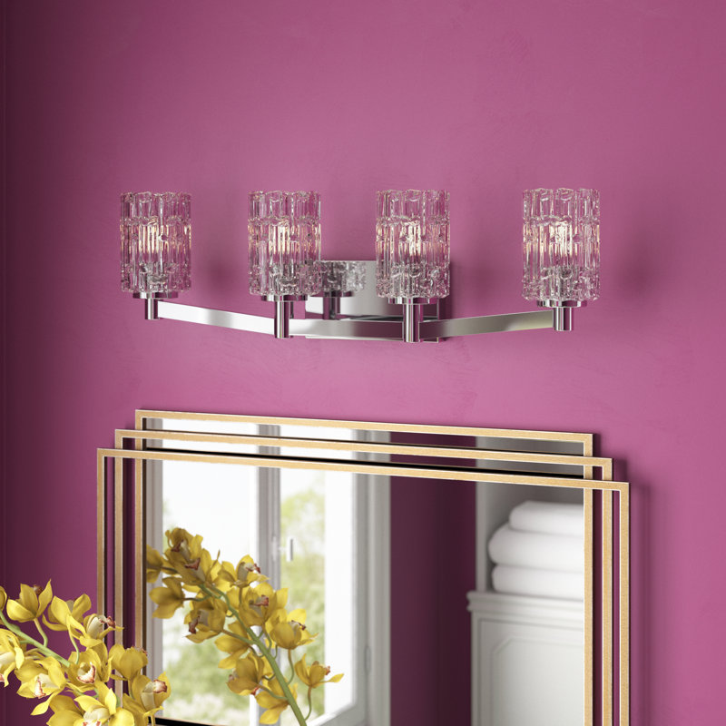 Éclairage de meuble-lavabo à intensité variable 4 lumières Samson avec structure en acier et abat-jour en verre