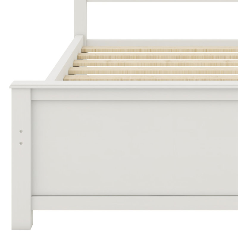 Lit plateforme en bois avec tête de lit, pied de lit et lattes en bois, Blanc
