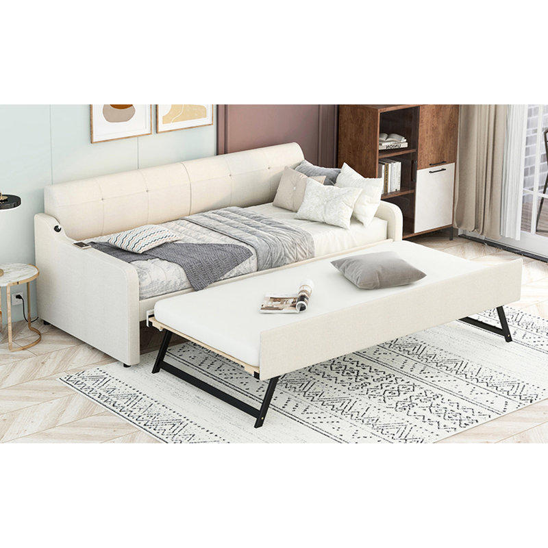Lit de jour simple avec couchette et Interface - Teinte beige pliable