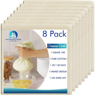 Reusable Cheesecloth, Grade 100 – Hemmed 100% Cotton Unbleached Strainer for Straining, Cooking, Baking, Juicing, and Cheese Making