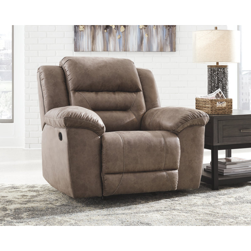 Reavis Faux Leather Recliner, Manual, Brown Faux Leather