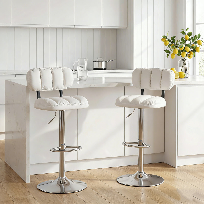 Tabouret de bar 2 pièces, Blanc, Argent