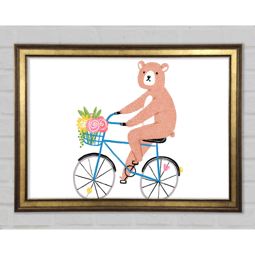 Gerahmtes Leinwandbild Bear Riding A Bike