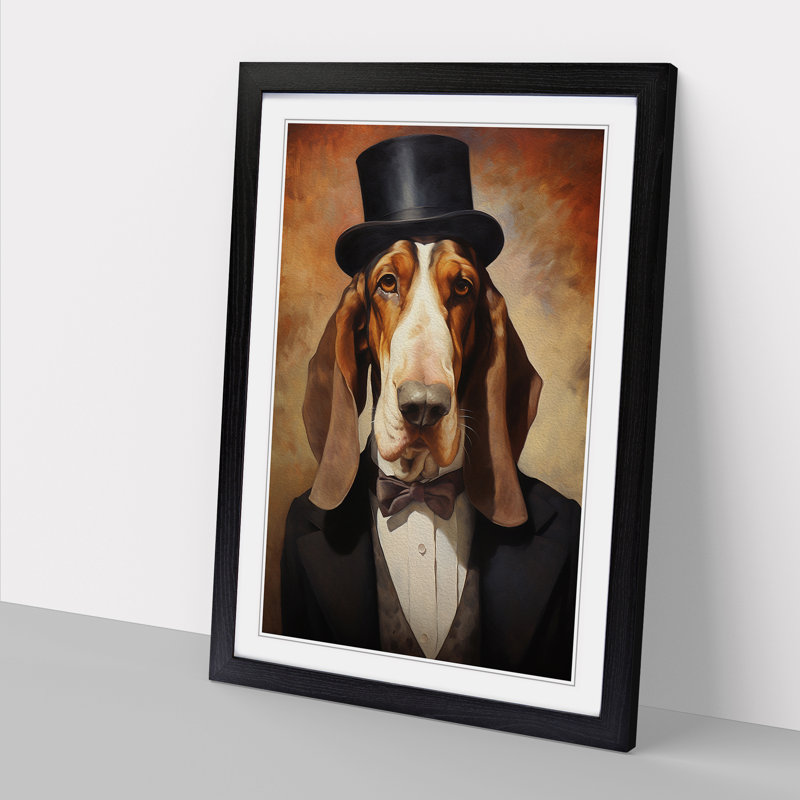 Basset Hound Impressionism - Framed Print, 34cm H x 25cm W, Black Framed