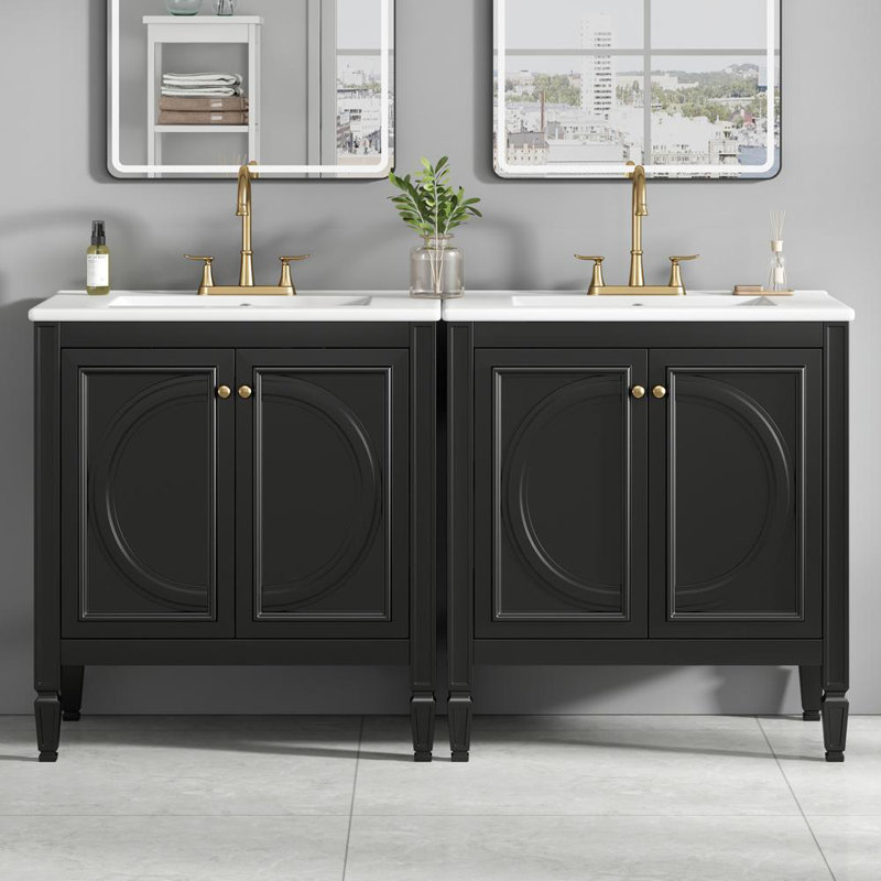 Ensemble de meuble-lavabo avec lavabo double, Noir