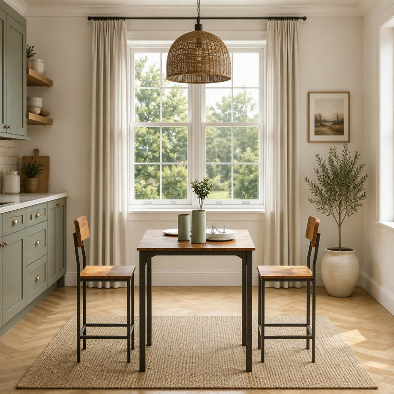 Ensemble de salle à manger industriel 3 pièces avec table carrée et tabourets, design gain de place pour les petites cuisines et les maisons modernes