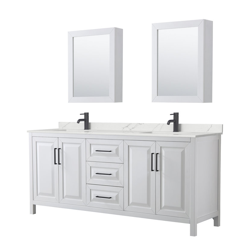 Daria 80 in. with Mirror Vanity, Giotto Quartz, White, Matte Black