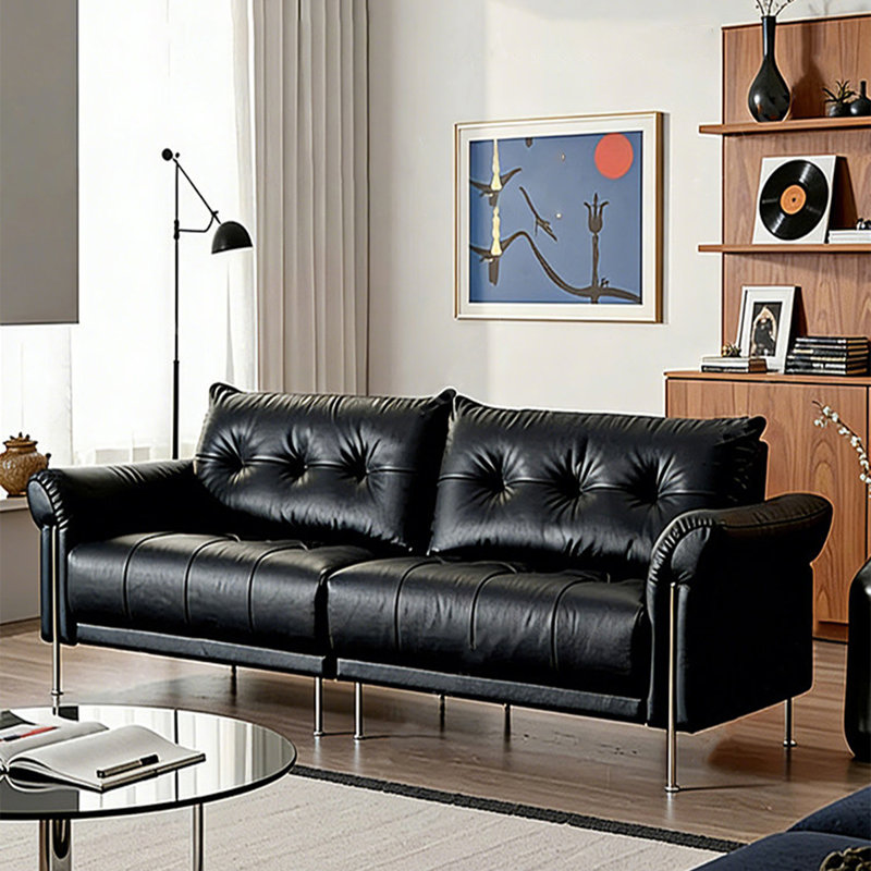 Canapé modulaire noir en similicuir, H 36,22 po x l 70,87 po x P 37,8 po