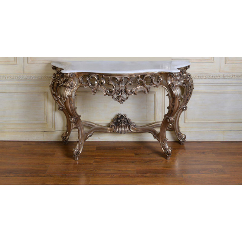Zeus 61.8'' W Marble Console Table, Antique Silver