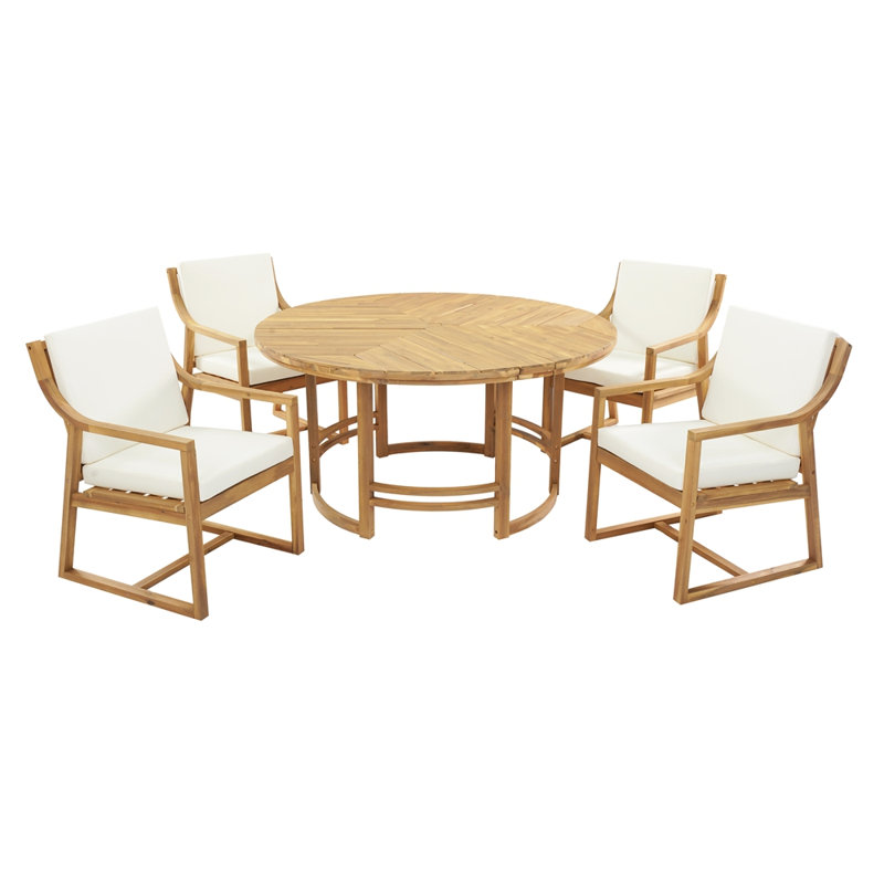 Ensemble repas d'extérieur 5 pièces, Teck clair