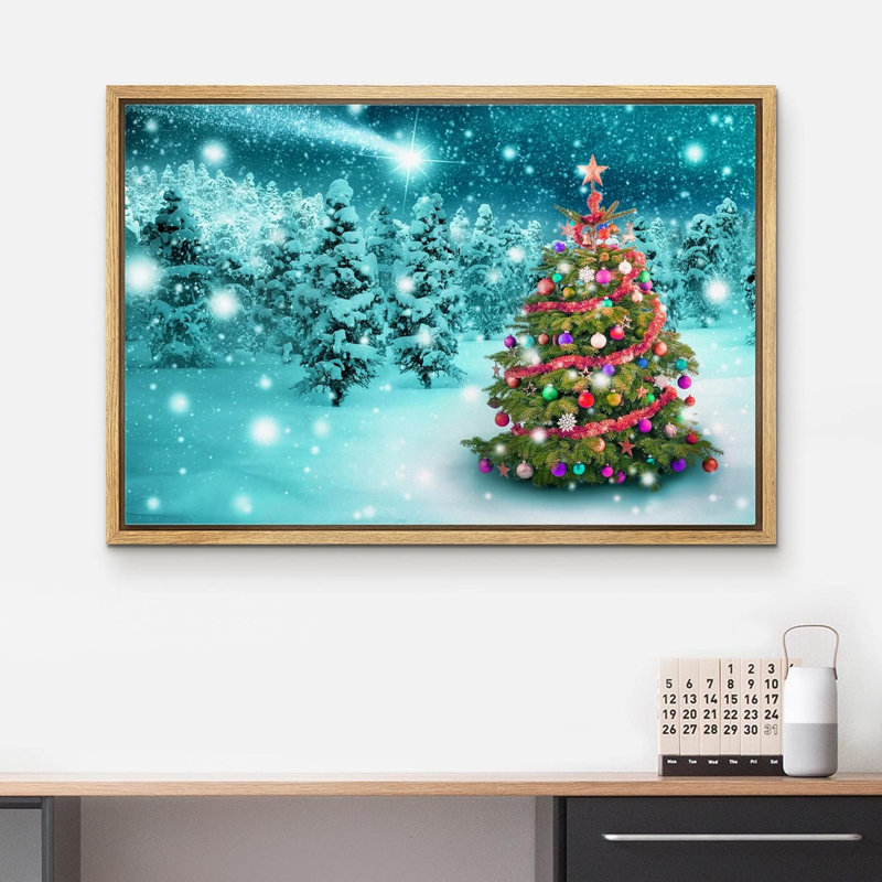 Célébration de Noël, impression, H 16 po x l 24 po, Cadre naturel flottant