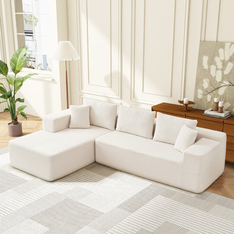 Nahliyah Boneless 2 - Piece L-Shaped Modular Sectional, White Polyester Blend/Teddy