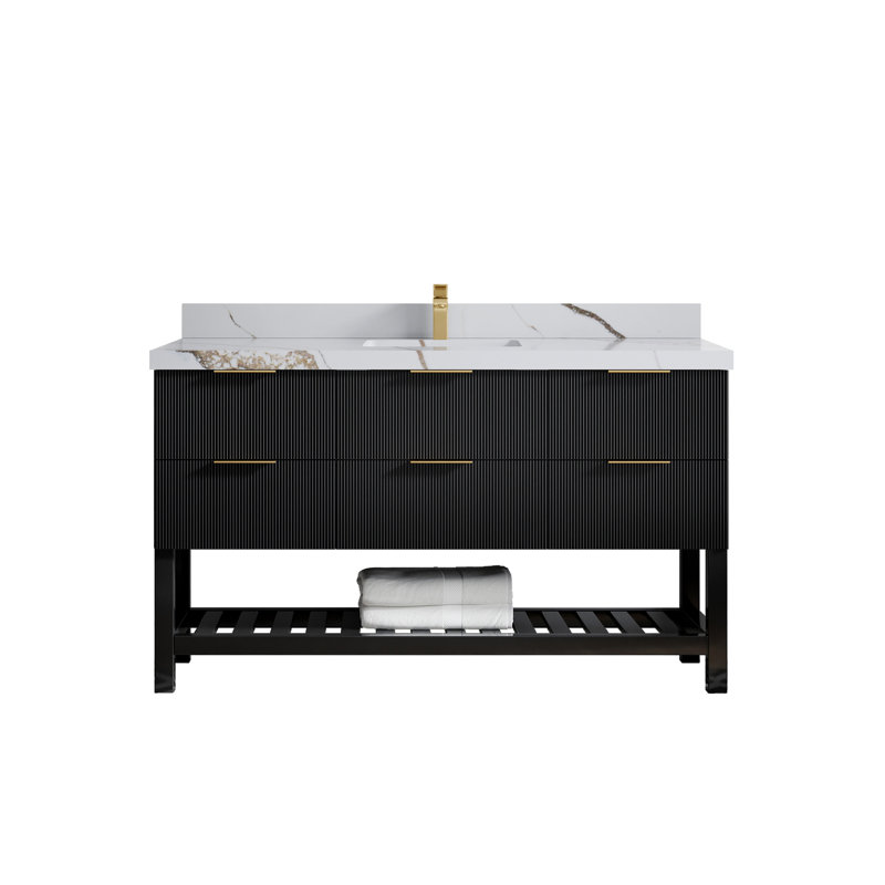 60'' Single Bathroom Vanity with Quartz Top, Calacatta Gold