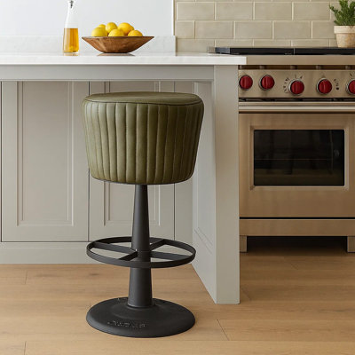 Myra Mushroom Counter Stool, Ribbed Leather, Iron Base