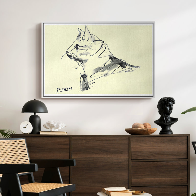 Chat (Le Chat), c. 1960 - Pablo Picasso, toile tendue avec châssis, 24 po x 36 po, Blanc
