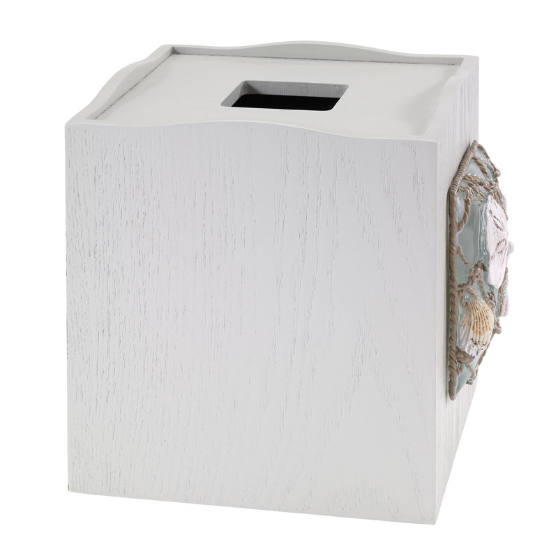 Whitewashed Wood Nautical Tissue Box Cover with Resin Insert