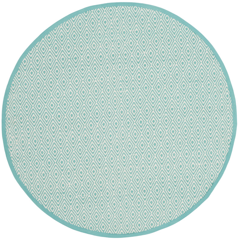 Tapis ivoire / turquoise en coton tissé à plat à la main Dryden, Rond 6 pi