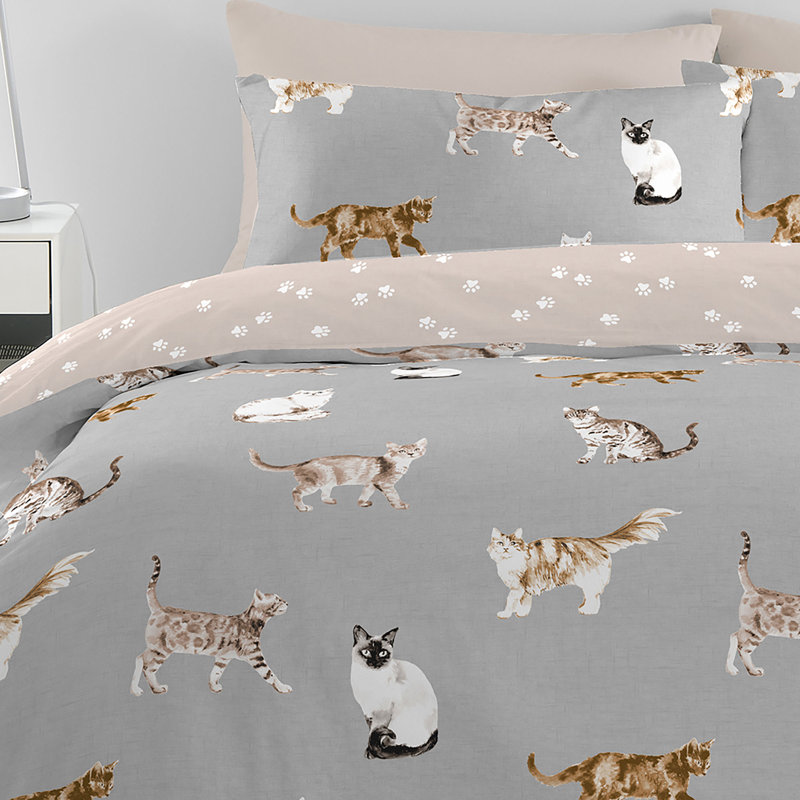 Cats Cotton Blend Animal Print Duvet Cover Set with Pillowcases, King Duvet Cover + 2 Standard Pillowcases