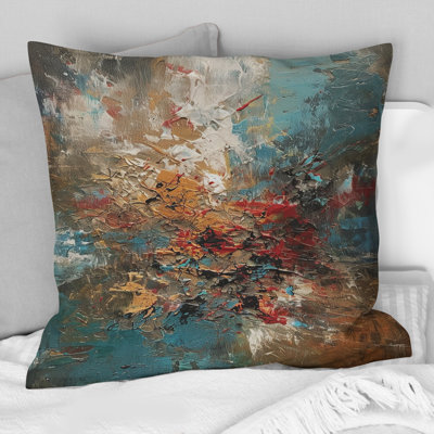 Automne, bonheur, après-midi abstrait rouge orange bleu II - Coussin décoratif avec peinture abstraite