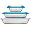 Ensemble de plats de cuisson en verre 5 pièces Libbey Bakers Premium, comprenant 10 x 14, 9 x 13 avec couvercle et 8 x 8 avec couvercle, empilable avec poignées GreatGrip