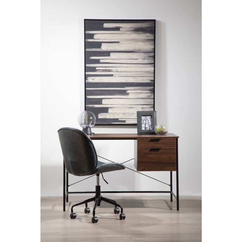 Reinolf Writing Desk, Black, Dark Brown, Right Hand Facing