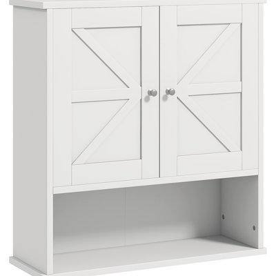 Armoire murale de style salle de bain avec tablette ouverte, unité blanche, étagère réglable spacieuse